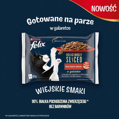 FELIX Deliciously Sliced Wiejskie Smaki Våt kattmat 4x80g
