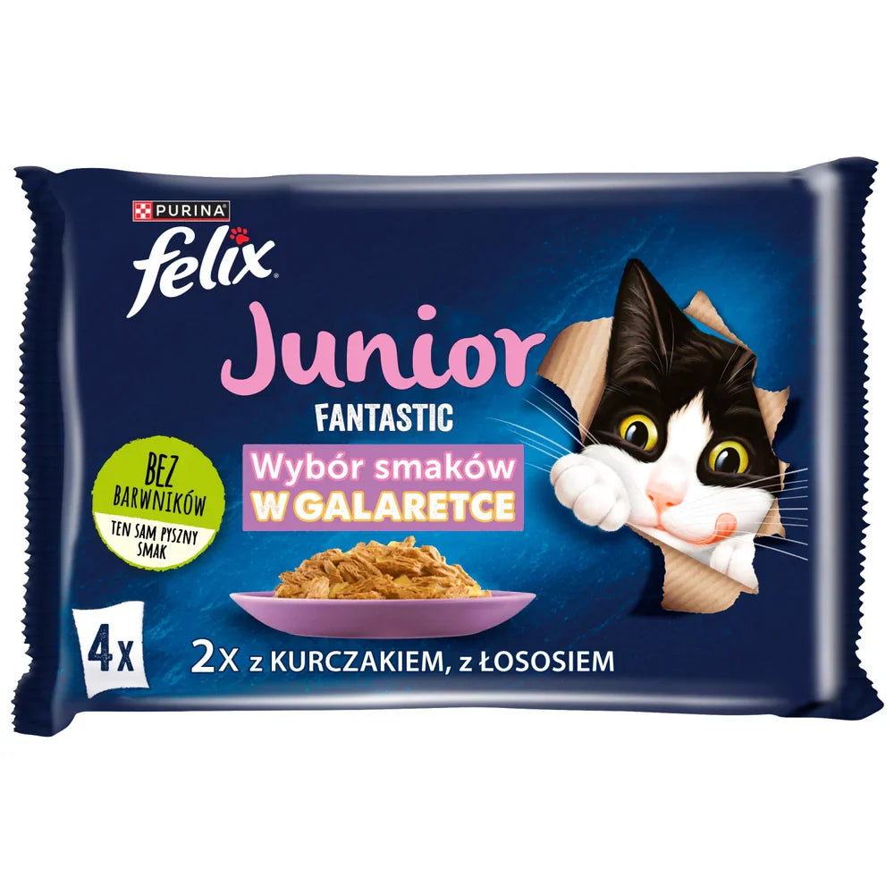 FELIX Fantastic Junior i gelé med kyckling och lax 4x85g