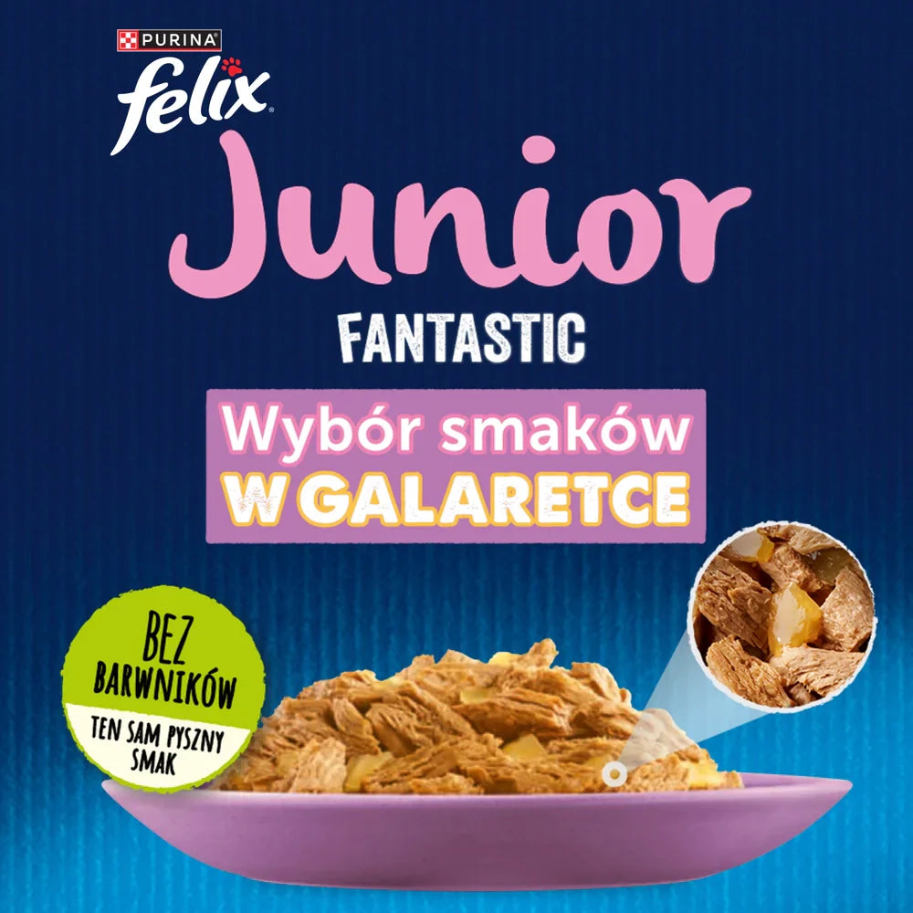FELIX Fantastic Junior i gelé med kyckling och lax 4x85g