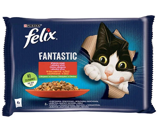 FELIX Fantastic i gelé med kyckling och nötkött 4x85g