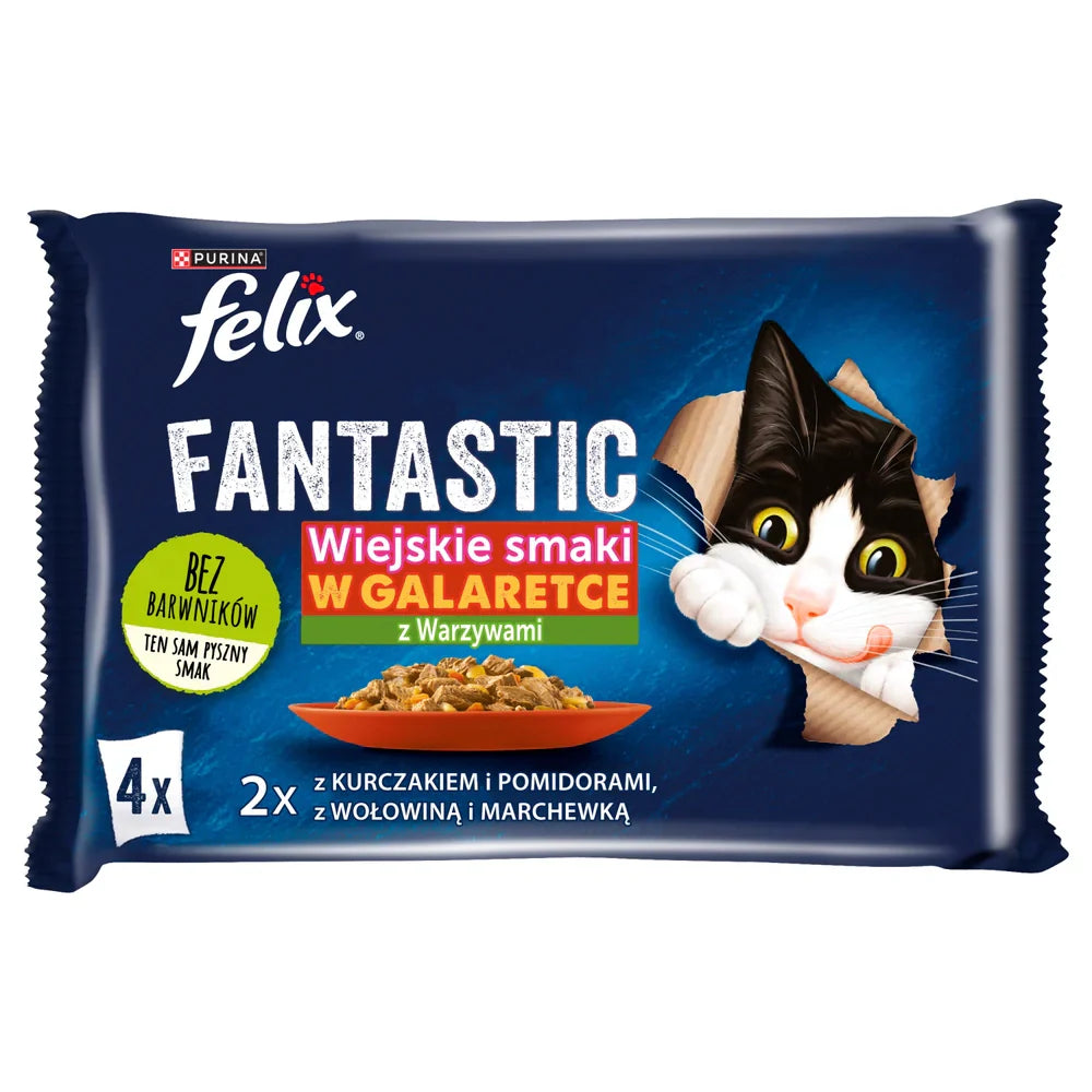 FELIX Fantastic i gelé med kyckling och nötkött 4x85g