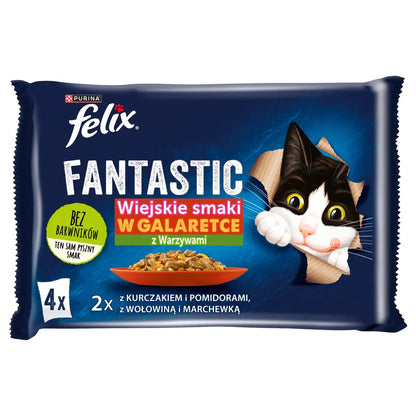 FELIX Fantastic i gelé med kyckling och nötkött 4x85g