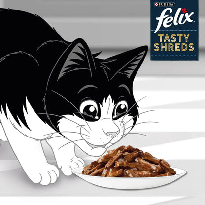 FELIX Tasty Shreds Våtfoder för vuxna katter lantliga smaker i sås 4x80g