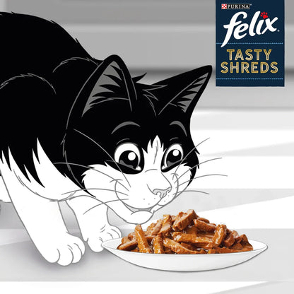 FELIX Tasty Shreds våtfoder för katt med lax och tonfisk i sås 4x80g