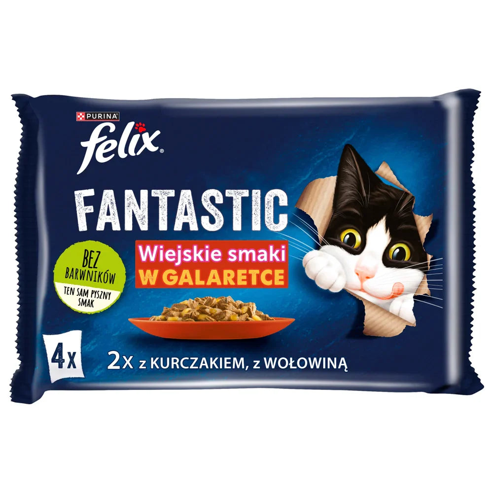 FELIX Wiejskie Smaki i gelé med nötkött och kyckling 4x85g
