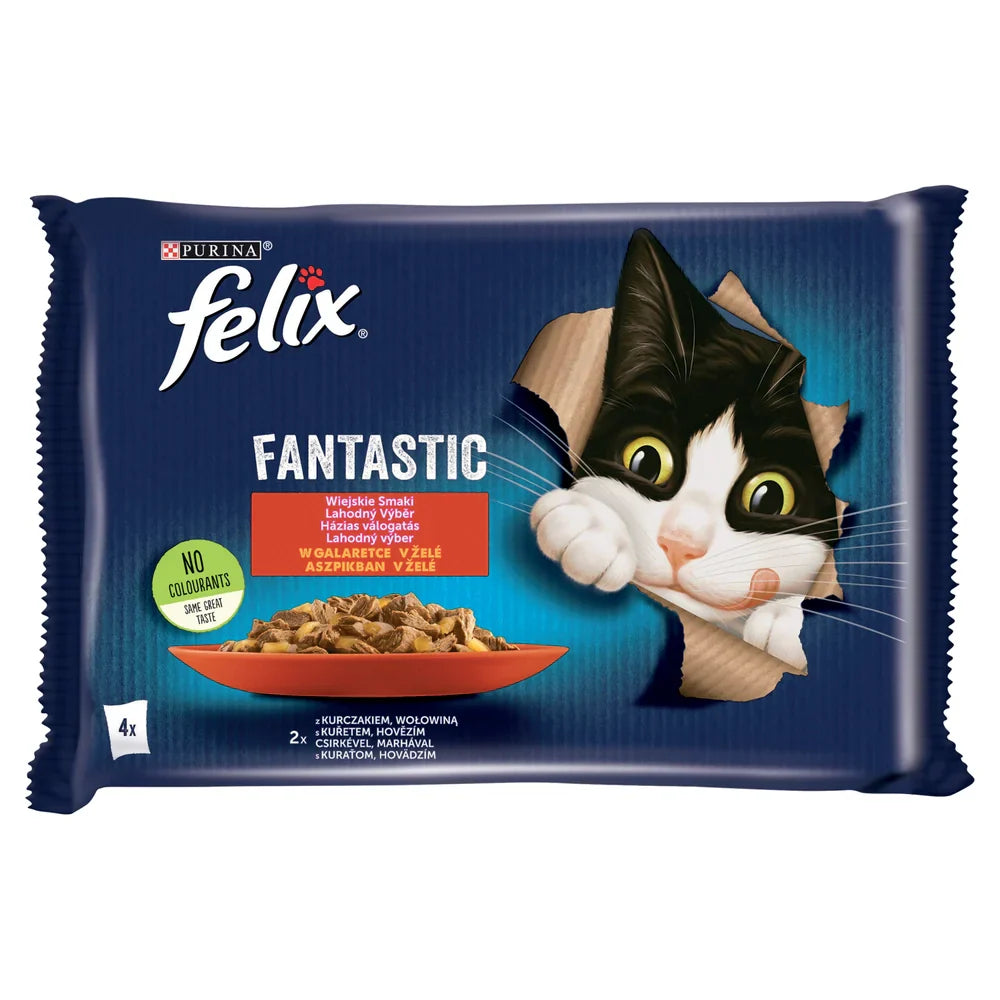 FELIX Wiejskie Smaki i gelé med nötkött och kyckling 4x85g