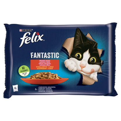 FELIX Wiejskie Smaki i gelé med nötkött och kyckling 4x85g